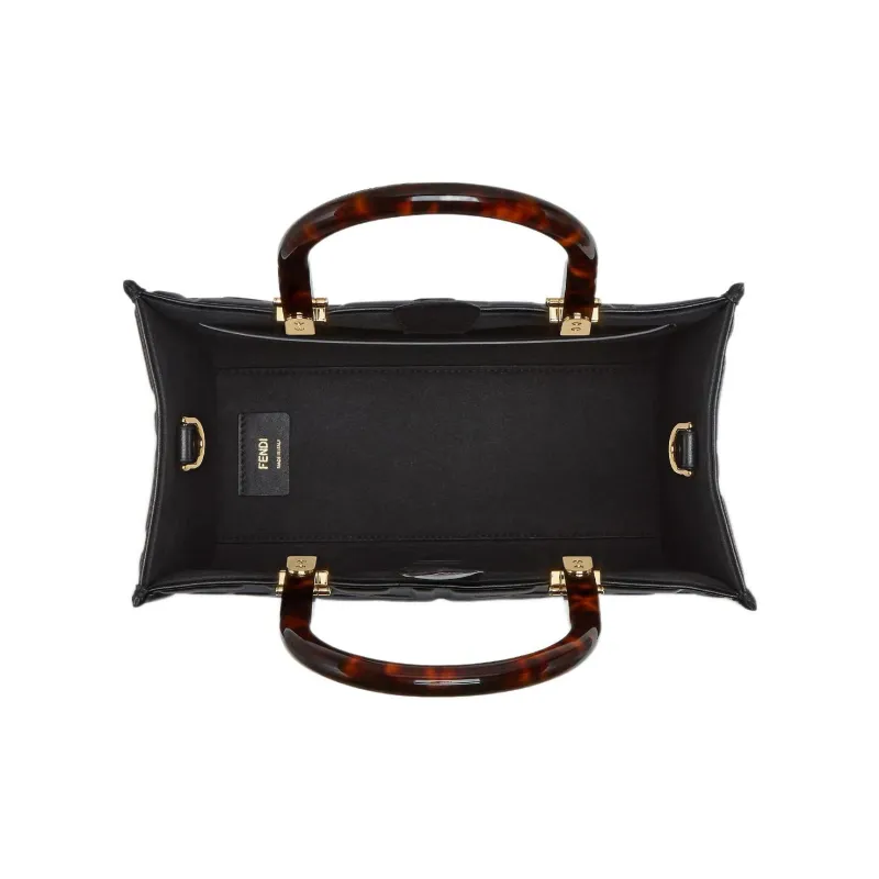 FENDI Sunshine Calfskin Tote Bag, Shopping Bag, Shoulder Bag, Crossbody Bag, Handbag Small Size Women's Black-3