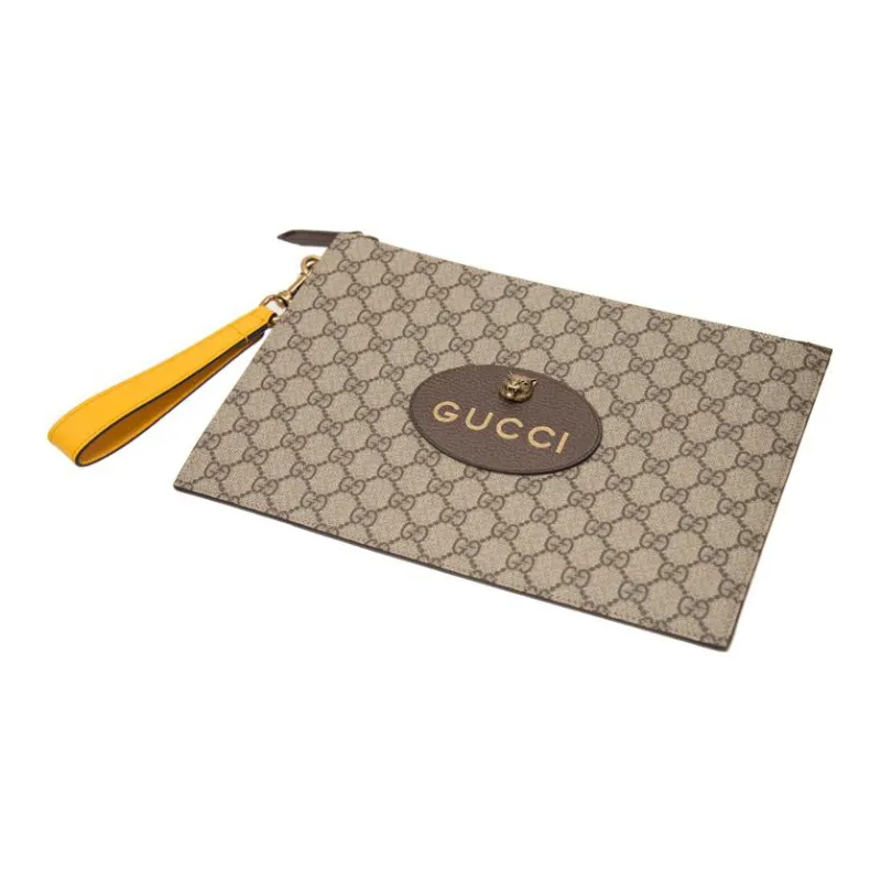 GUCCI Canvas With Leather Clutch Unisex Ebony/Brown/Yellow-3