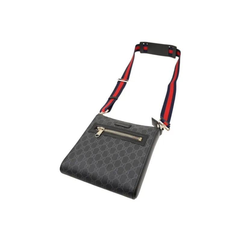 GUCCI Canvas With Leather Messenger Bag Crossbody Bags Shoulder Bags Men's Black Gray Color-3