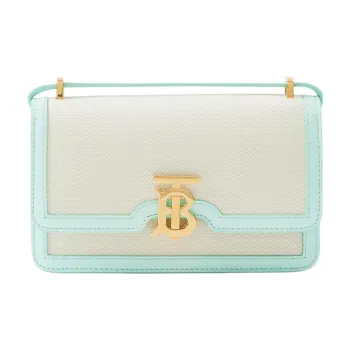 Burberry Canvas With Leather Shoulder Bag Crossbody Bag Mini Women's Natural/Cool Mint