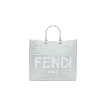FENDI Denim Tote Bag Shopping Bag Handbag Medium Size Women's White