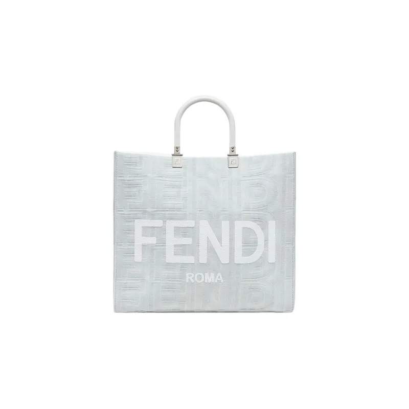 FENDI Denim Tote Bag Shopping Bag Handbag Medium Size Women's White-0