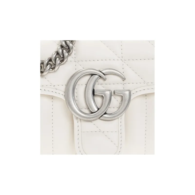 GUCCI GG Marmont Quilting Leather Shoulder Bag Crossbody Bag Mini Women's White-4