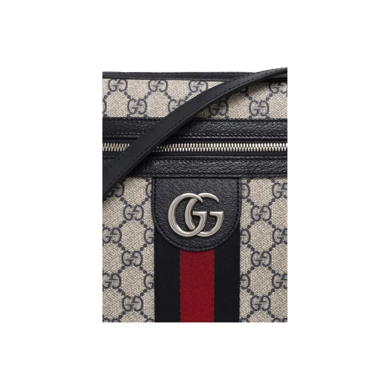 GUCCI Ophidia Canvas With Leather Trim Messenger Bag, Shoulder Bag, Crossbody Bag Trumpets Men's Beige/Blue-4