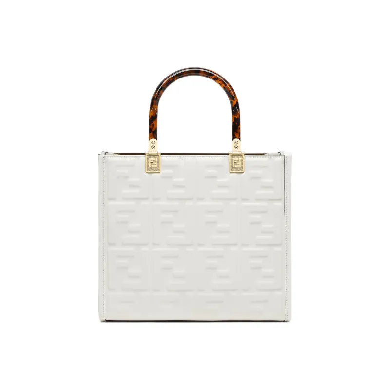 FENDI Sunshine Calfskin Tote Bag Shopping Bag Shoulder Bag Crossbody Bag Handbag Small Size Women's White-2