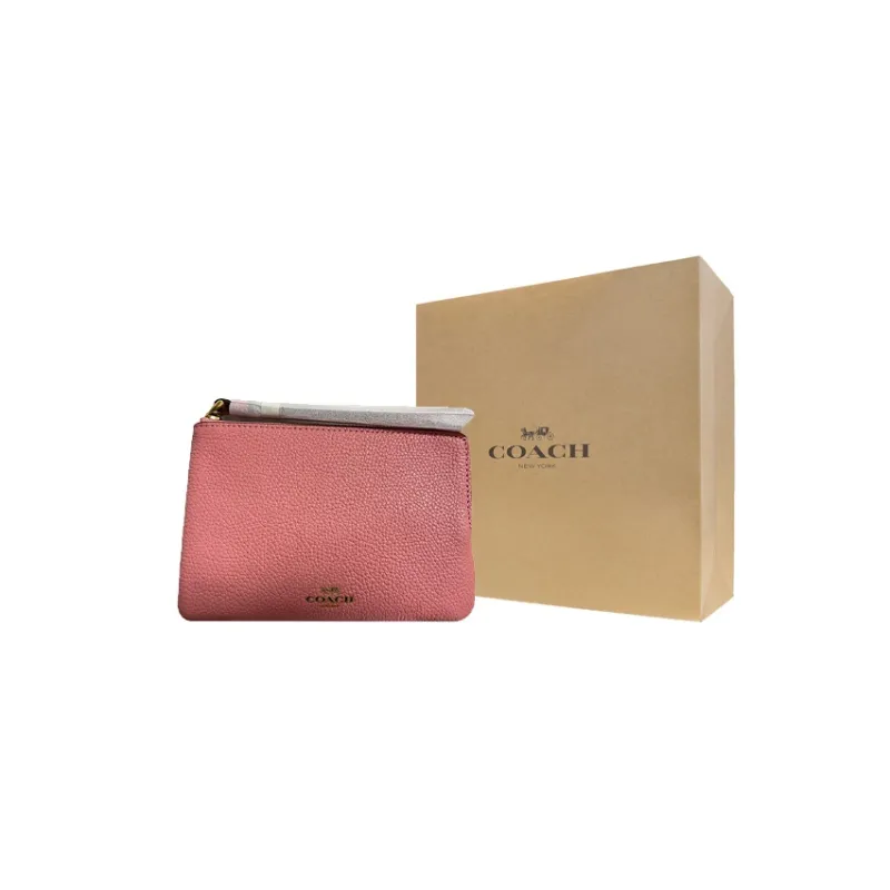 COACH Wristlet Polished Pebbled Leather Coin Purse Women's Pink-3