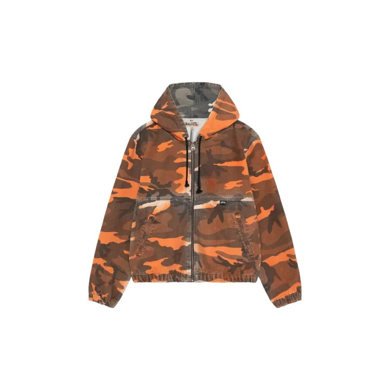 Stussy Spray Dye Hooded Work Jacket Orange S - POIZON