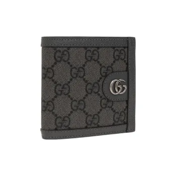 GUCCI Ophidia Canvas With Leather Trim Card Holder Wallet Men's Gray & Black