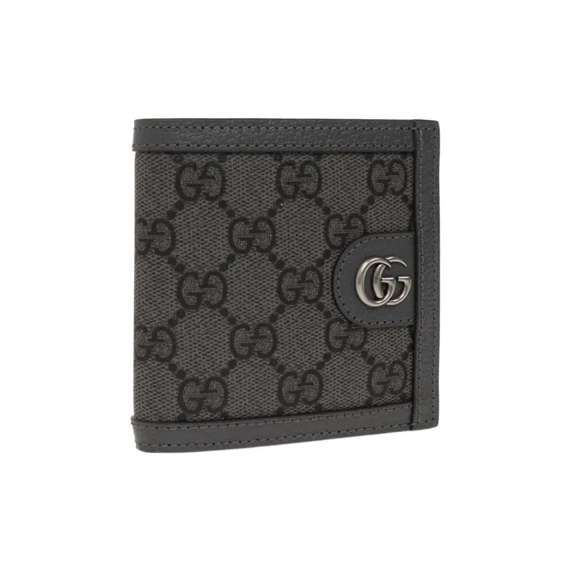 GUCCI Ophidia Canvas With Leather Trim Card Holder, Wallet Men's Gray & Black-0