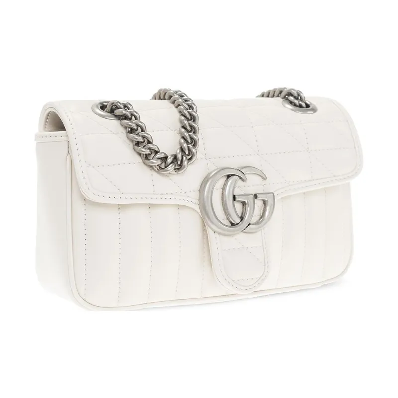 GUCCI GG Marmont Quilting Leather Shoulder Bag Crossbody Bag Mini Women's White-1