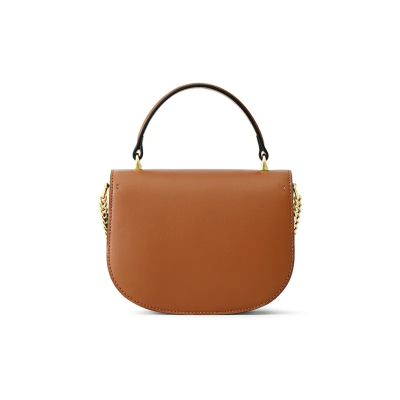 FION Genuine Cow Leather Saddle Bag, Shoulder Bag, Crossbody Bag, Handbag Trumpets Women's Classic Black/Caramel-10