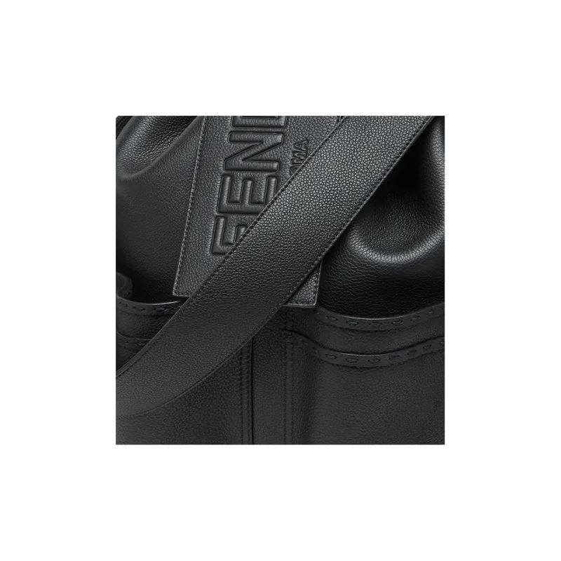 FENDI Calfskin Backpack Medium Size Men's Black-5