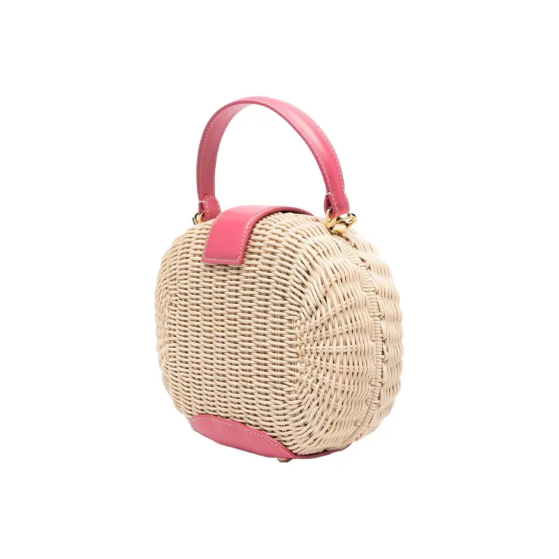 Rodo Raffia Calfskin Handbag Small Size Women's Bubble Gum Pink-1