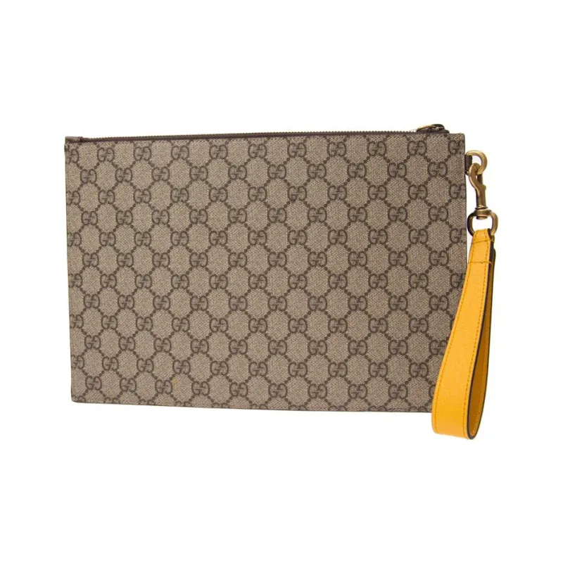 GUCCI Canvas With Leather Clutch Unisex Ebony/Brown/Yellow-2