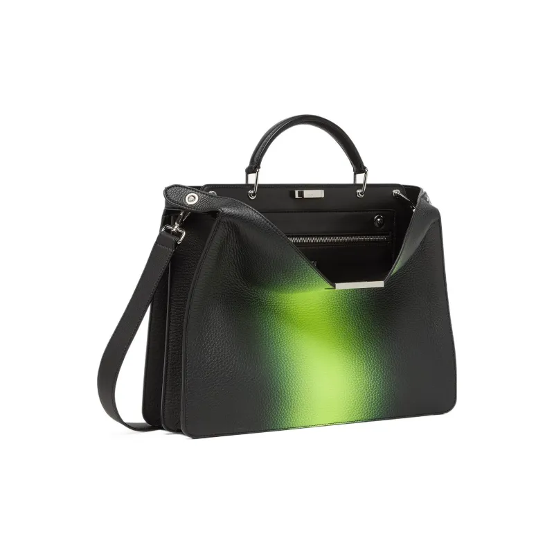 FENDI Peekaboo ISeeU Calfskin Shoulder Bag Crossbody Bag Handbag Medium Size Men's Neon Yellow Gradient Black-2