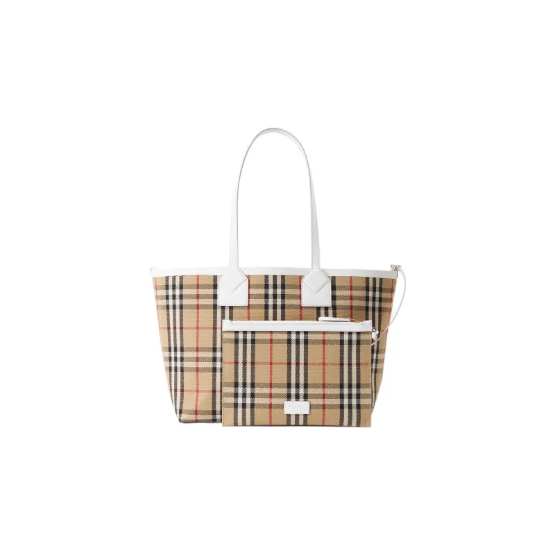 Burberry Cow Leather Canvas Tote Bag Shopping Bag Canvas Bag Handbags Small Size Women's Archive Beige/White-4