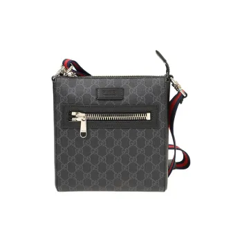 GUCCI Canvas With Leather Messenger Bag Crossbody Bags Shoulder Bags Men's Black Gray Color
