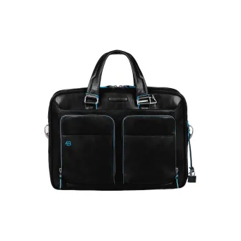 PIQUADRO Leather Briefcase Shoulder Bag Crossbody Bag Handbag Regular Unisex Black