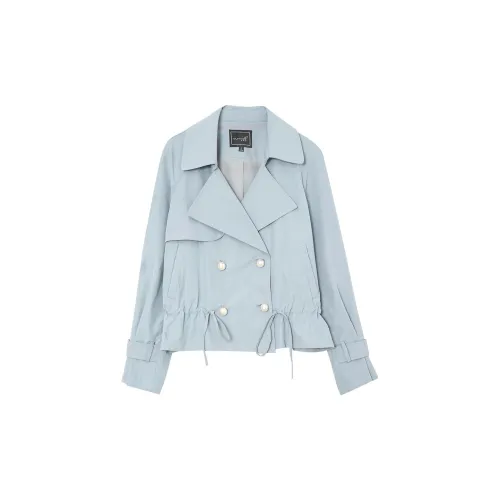 OUNIXUE Trench Coats Women's Gray Blue