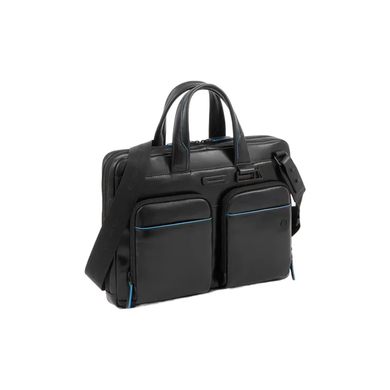 PIQUADRO Leather Briefcase, Handbag Regular Unisex Black-1