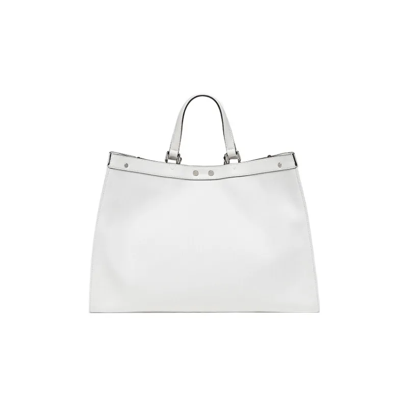 FENDI Canvas Tote Bag Shopping Bag Shoulder Bag Crossbody Bag Handbag Women's White & Black-2