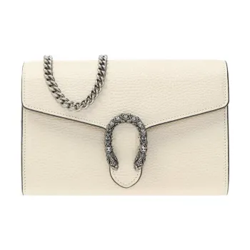 GUCCI Dionysus Leather Wallet Shoulder Bag Crossbody Bag Mini Women's White