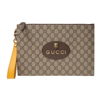 GUCCI Canvas With Leather Clutch Unisex Ebony/Brown/Yellow