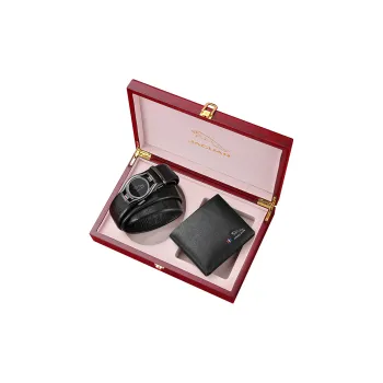 JAGUAR Leather Belts Men Black Belt+Wallet, Gift Box Set