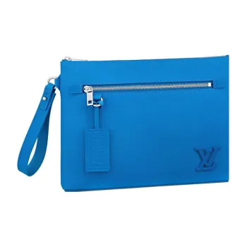 LOUIS VUITTON TAKEOFF Cow Leather Clutch Men's Blue