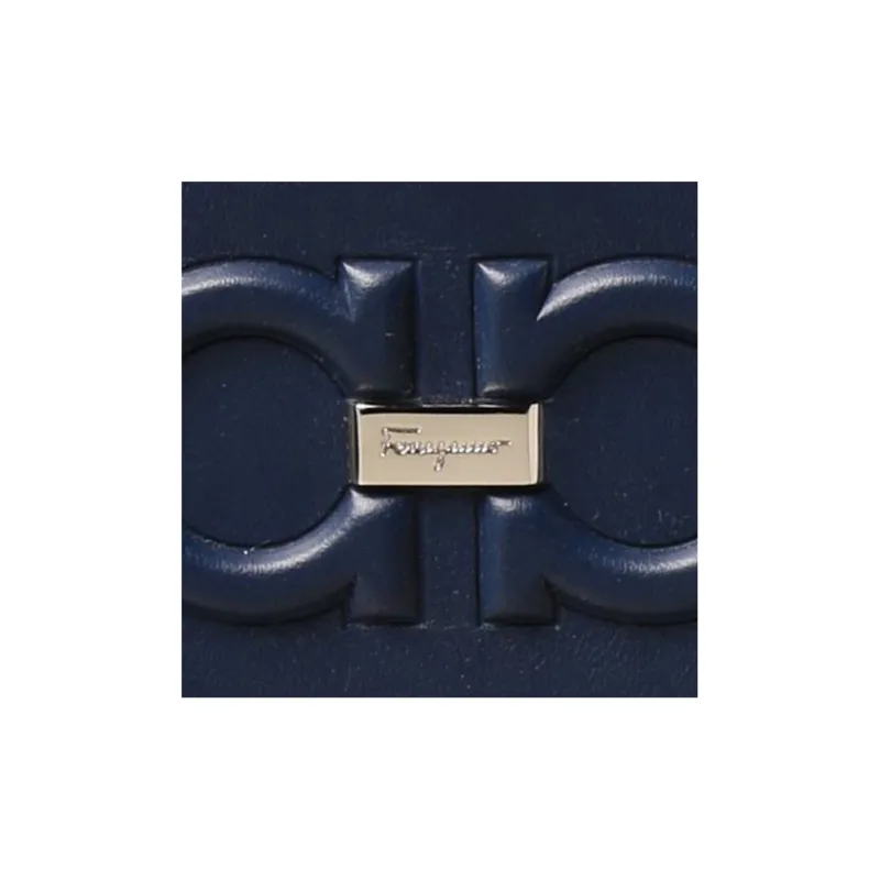 FERRAGAMO Calfskin Business Card Holder Wallet Card Holder Men's Dark Blue-2
