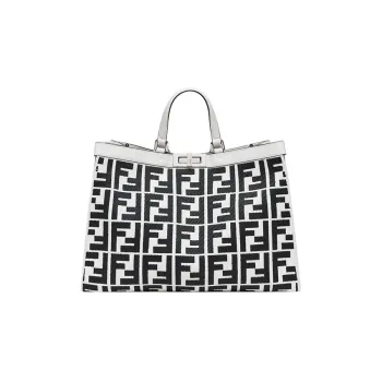 FENDI Canvas Tote Bag Shopping Bag Shoulder Bag Crossbody Bag Handbag Women's White & Black