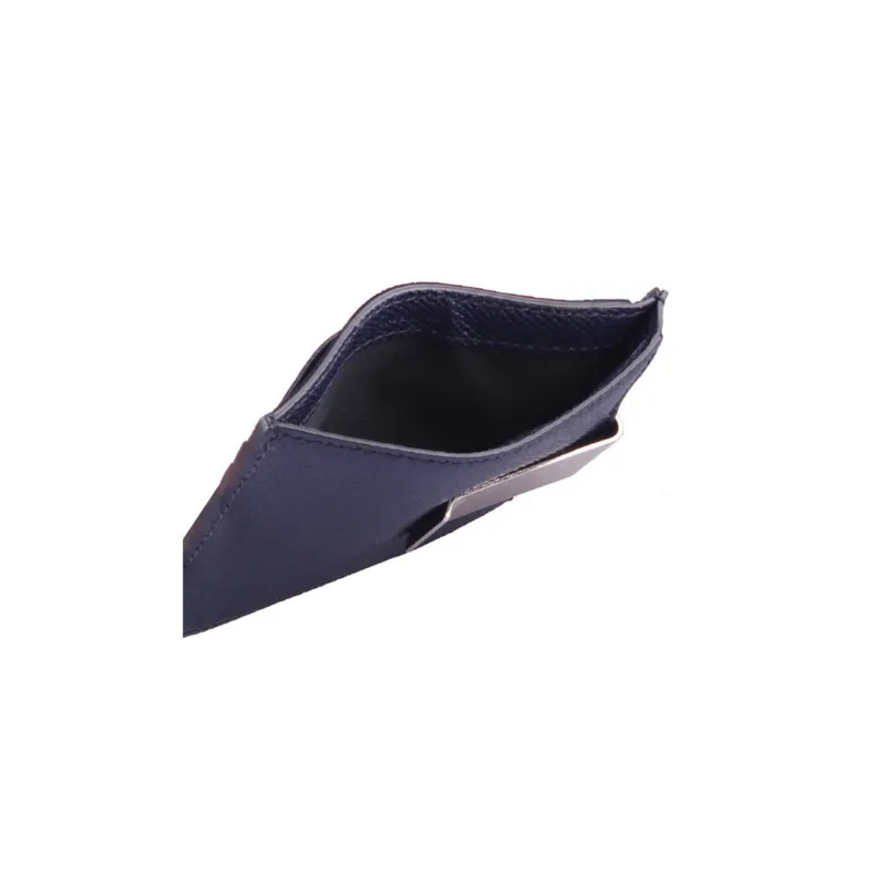 Burberry Leather Card Clip Card Holder Men's Navy-4