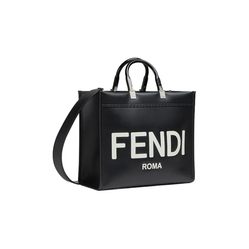 FENDI Sunshine Calfskin Tote Bag Shopping Bag Shoulder Bag Crossbody Bag Handbag Medium Size Women's Black-1