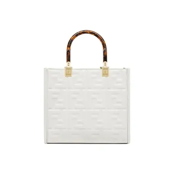 FENDI Sunshine Calfskin Tote Bag Shopping Bag Shoulder Bag Crossbody Bag Handbag Small Size Women's White