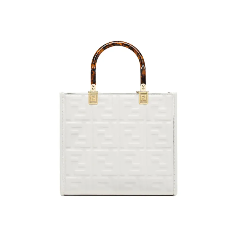 FENDI Sunshine Calfskin Tote Bag Shopping Bag Shoulder Bag Crossbody Bag Handbag Small Size Women's White-0