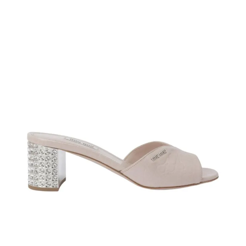 MIU MIU Crocodile Effect Rhinsetone Heel Mules-1