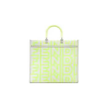 FENDI Marc Jacobs Collaboration Calfskin Tote Bag Shopping Bag Handbag Medium Size Women's White/Neon Yellow