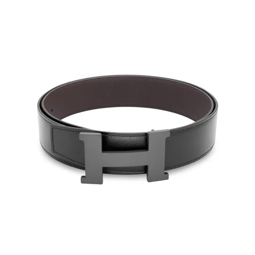 HERMES Cow Leather Belt Unisex Black/Chocolate Width  3.8cm