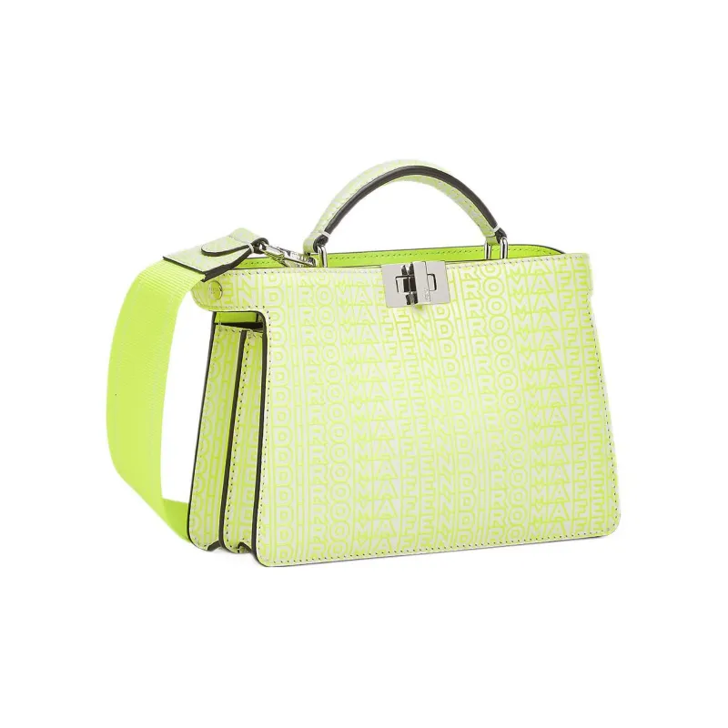 FENDI Peekaboo ISeeU Cow Leather Shoulder Bag, Crossbody Bag, Handbag Trumpets Men's Neon Yellow/White-1