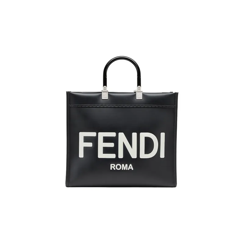 FENDI Sunshine Calfskin Tote Bag Shopping Bag Shoulder Bag Crossbody Bag Handbag Medium Size Women's Black-0