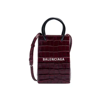 Balenciaga Crocodile Pattern Cow Leather Handbag Shoulder Bag Crossbody Bag Regular Women's Burgundy