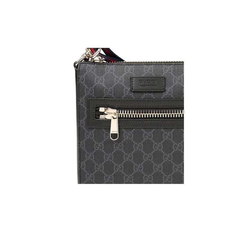 GUCCI Canvas With Leather Messenger Bag Crossbody Bags Shoulder Bags Men's Black Gray Color-4