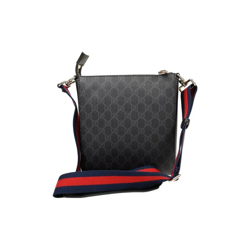 GUCCI Canvas With Leather Messenger Bag Crossbody Bags Shoulder Bags Men's Black Gray Color-2