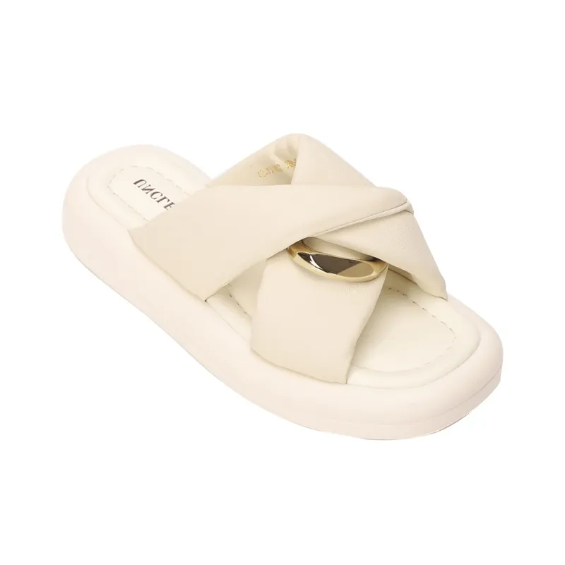 WUDASHU Slide Slippers Women's Ecru/Black-1