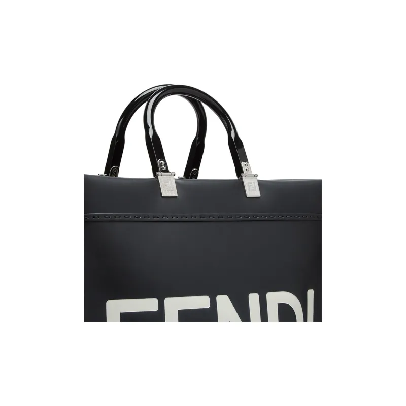 FENDI Sunshine Calfskin Tote Bag Shopping Bag Shoulder Bag Crossbody Bag Handbag Medium Size Women's Black-4