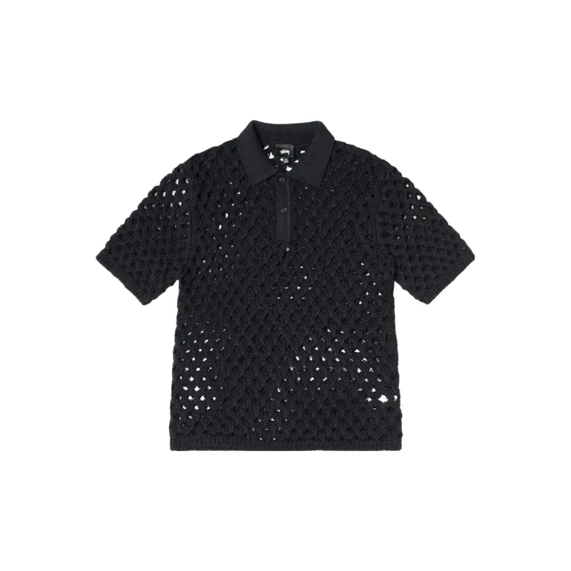 Stussy Big Mesh Polo Sweater Black M - POIZON