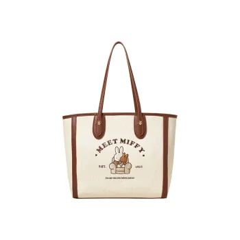 Miffy PU Bonded Canvas Tote Bag Shopping Bag Canvas Bag Shoulder Bag Large Size Women's Khaki/Ecru