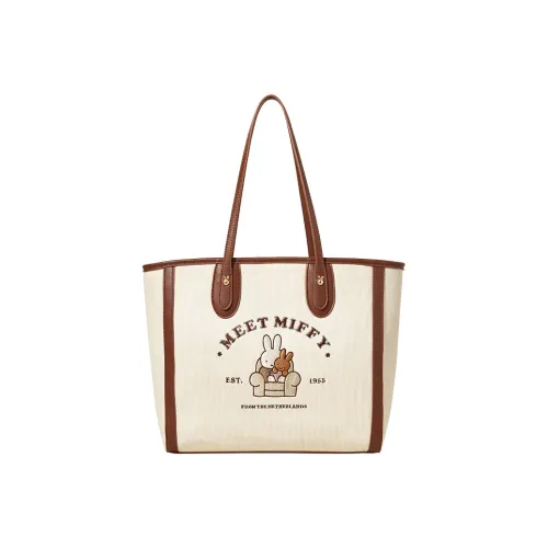 Miffy PU Bonded Canvas Tote Bag Shopping Bag Canvas Bag Shoulder Bag Large Size Women's Khaki/Ecru