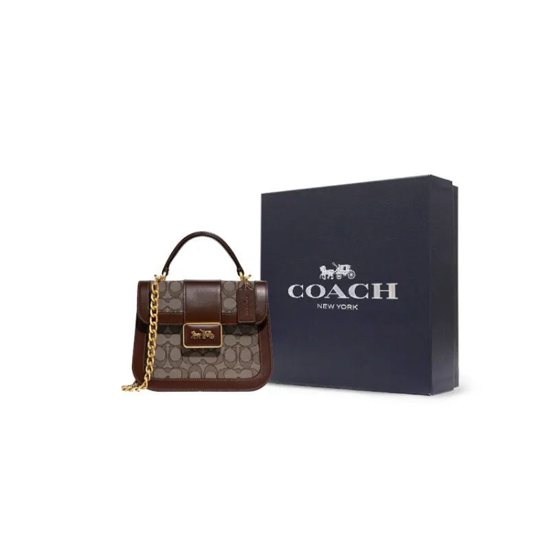 COACH Alie Canvas With Leather Handbag Shoulder Bag Crossbody Bag Small Size Women's Brown-5
