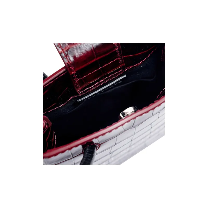 Balenciaga Crocodile Pattern Cow Leather Handbag Shoulder Bag Crossbody Bag Regular Women's Burgundy-5
